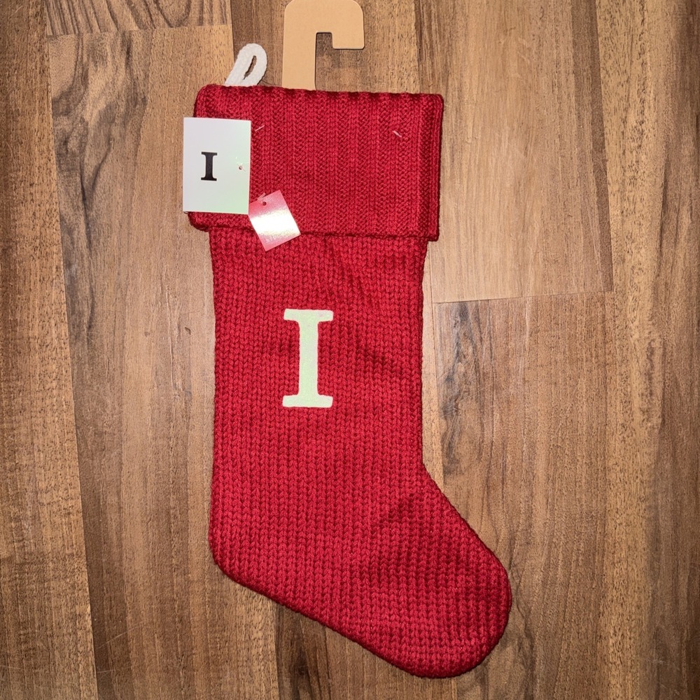 New Wondershop Initial Monogram Knit 19" Christmas Stocking Red Letter I